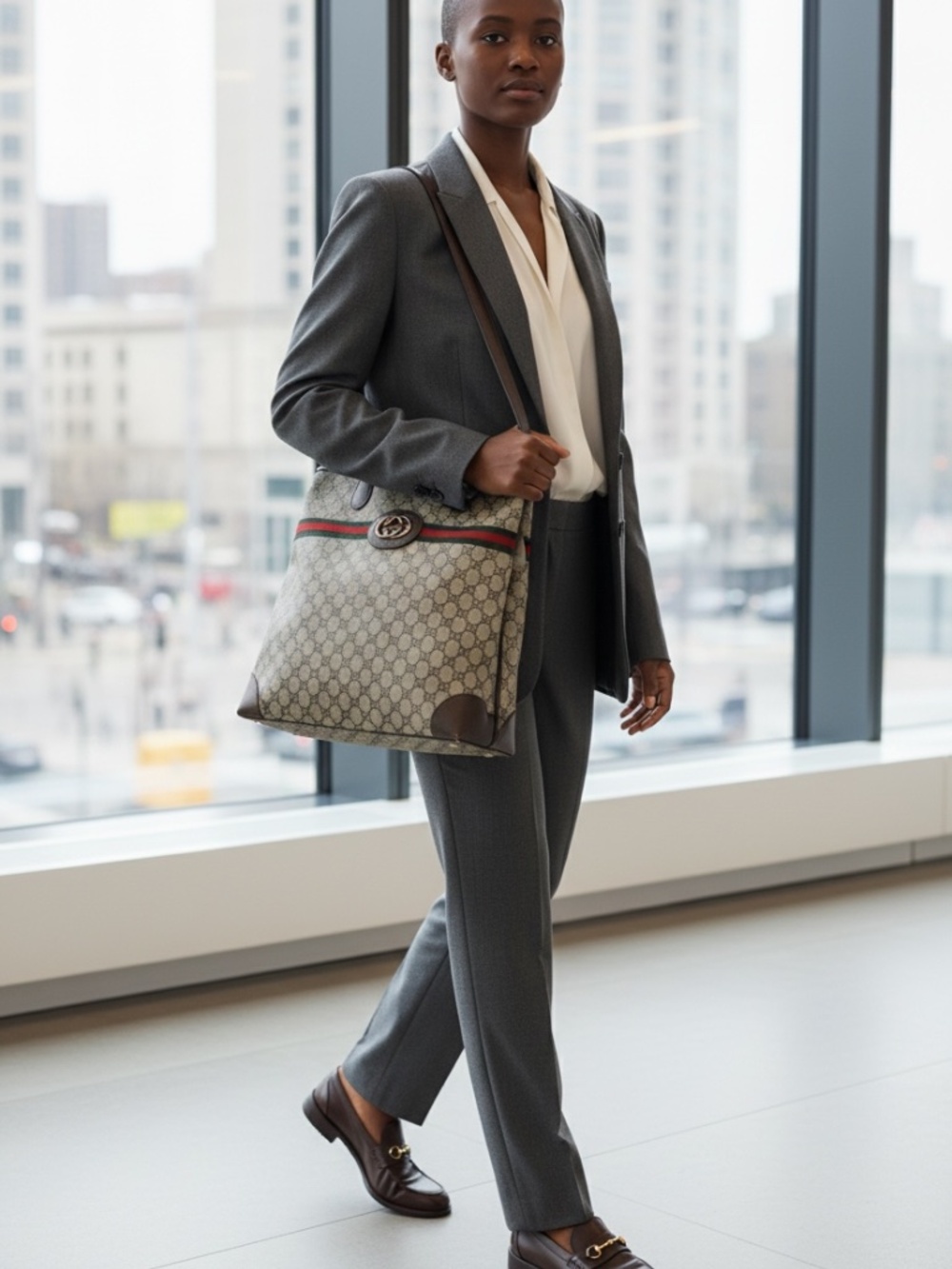 Gucci Sherry Line Brown/Beige GG Green & Red Tote Bag